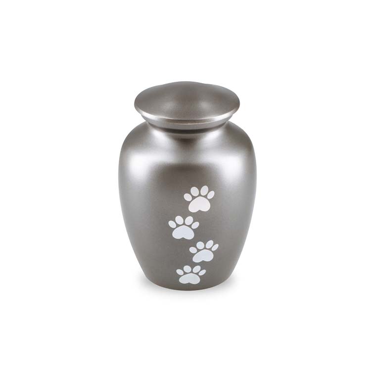 Urnwebshop Grijze Dieren Urn Zilverkleurige Pootafdrukken Medium (0.7 liter)