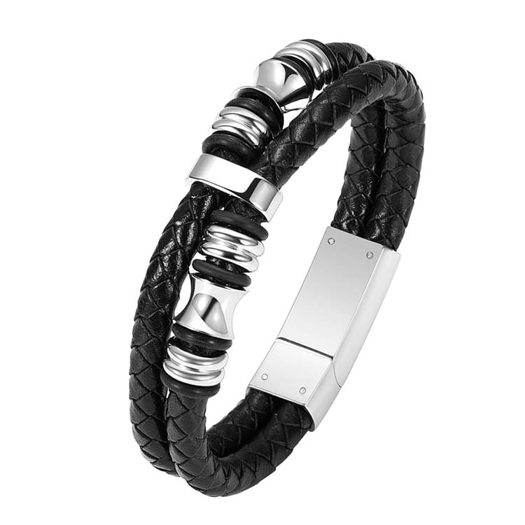 Urnwebshop Leren As-Armband, RVS Kralen en Zilver RVS Asruimte