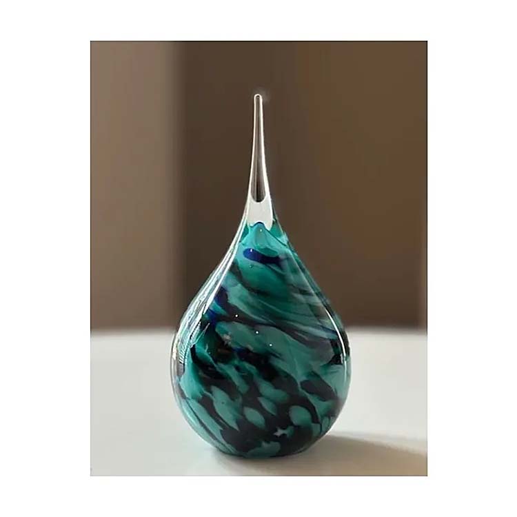 Urnwebshop Kristalglas Mini Traan Urn Turquoise-Groen-Blauw-Wit (0.05 liter)
