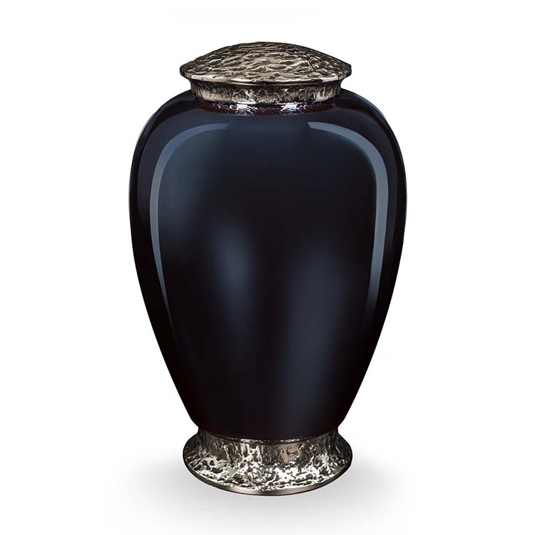 Glazen Urn Spiegelzwart, Zilveren Voet en Deksel (4 liter)