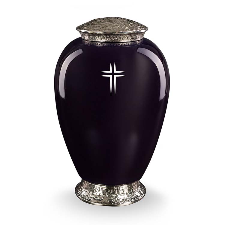 Glazen Urn Zwart Cross, Zilveren Voet en Deksel (4 liter)