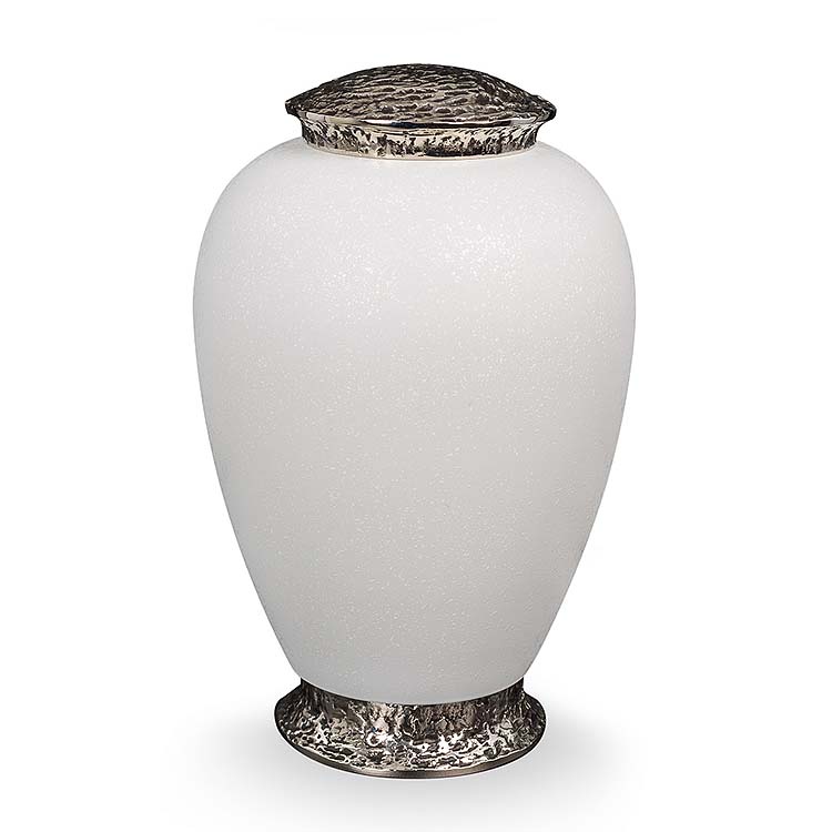 Glazen Urn Vorstwit, Zilveren Voet en Deksel (4 liter)