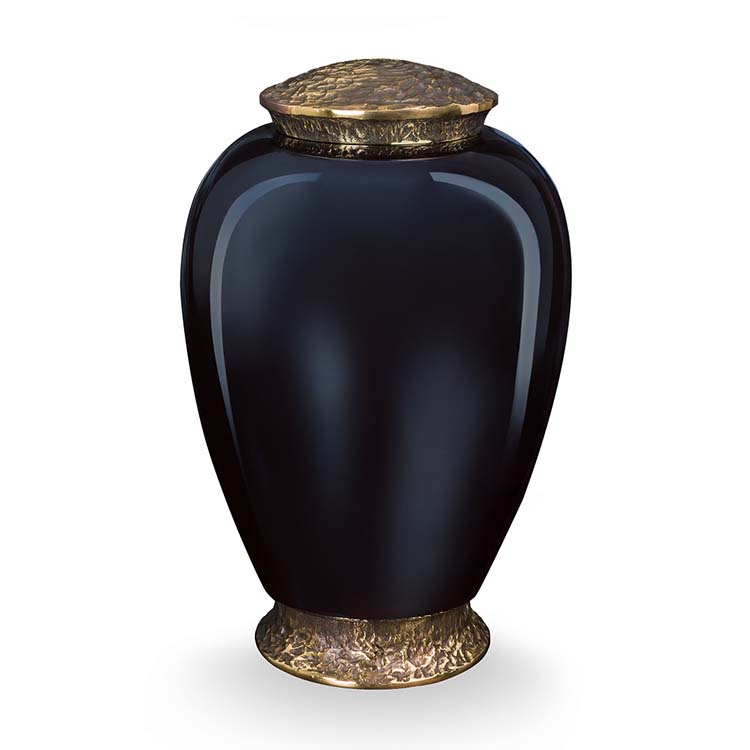 Glazen Urn Spiegelzwart, Gouden Voet en Deksel (4 liter)