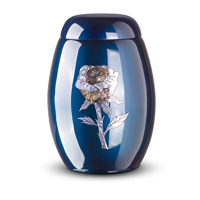 Blauwe Glasfiber Urn Roos (3.7 liter)