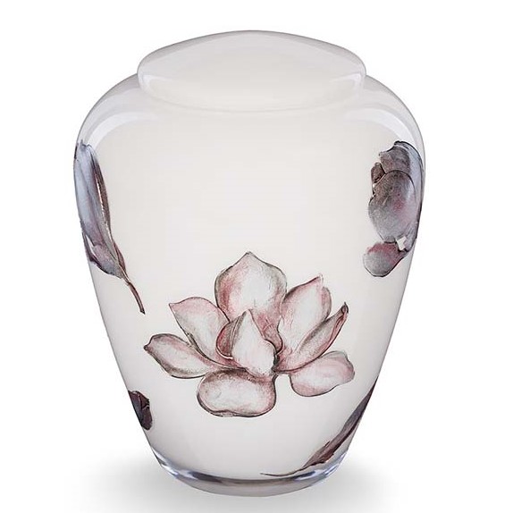 Glazen Urn Glimmend Wit - Magnolia Bloemen (4 liter)
