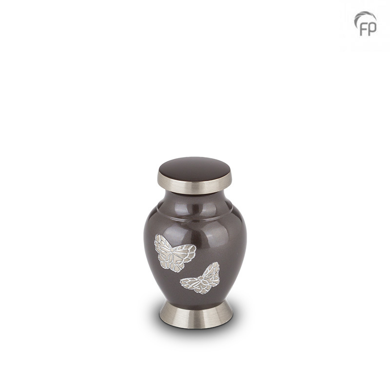 Mini Urn Antraciet - Zilveren Vlinders (0.05 liter)