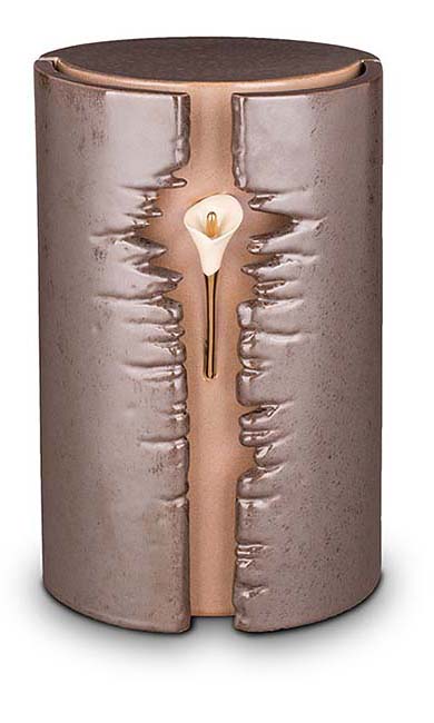 Keramische Cilinder Urn Grijs-Bruin, met Lelie (3.8 liter)