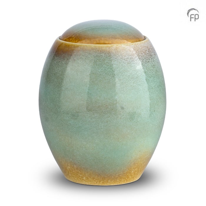 Grote Keramische Pot Urn Turquoise - Beige (4 liter)