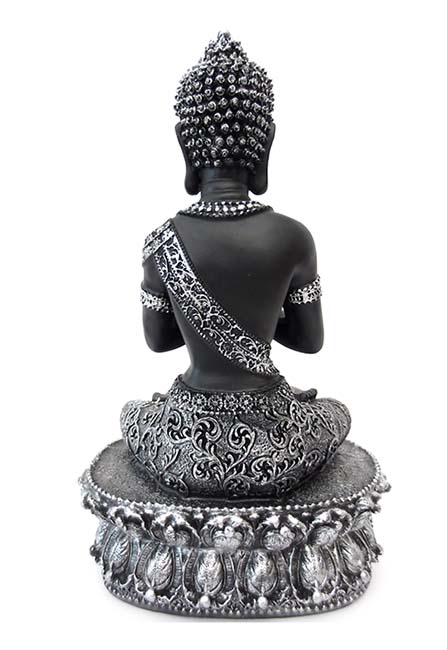 Tibetaanse Meditatie Boeddha Urn Zwart- Zilver (1.5 liter)