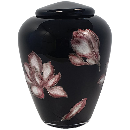Glazen Urn Glimmend Zwart - Magnolia Bloemen (4 liter)