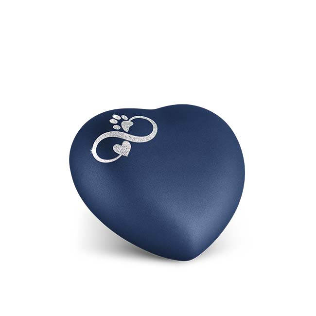 Kleine Dieren Hart Urn Blauw, Infinity Symbool met Hart-Pootje (0.5 liter)