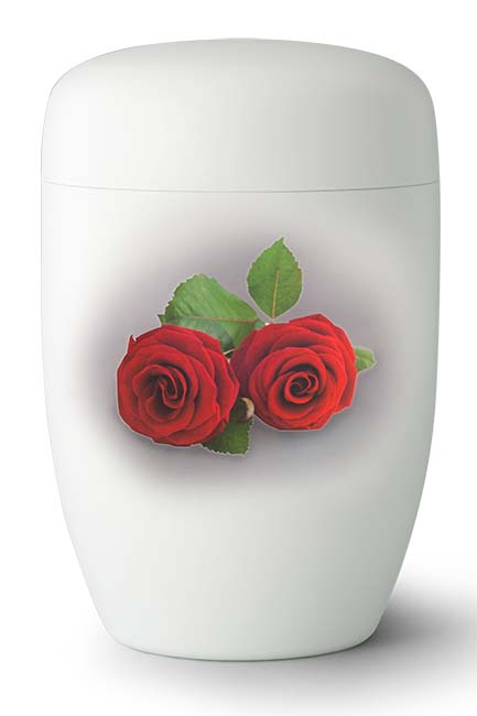 Design Urn Rode Rozen op Witte Zijde (4 liter)
