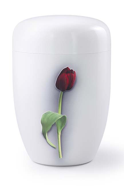 Design Urn Rode Tulp op Witte Zijde (4 liter)