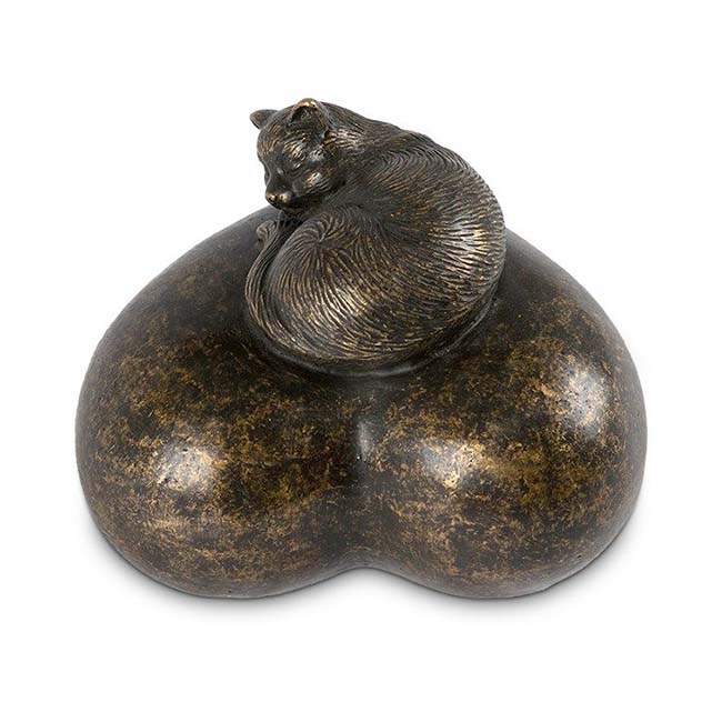 Bronzen Dierenurn Hart met Rustende Kat (0.75 liter)
