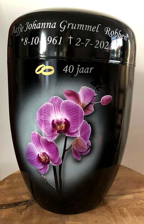 Zwarte Design Urn Roze Orchidee (4 liter)