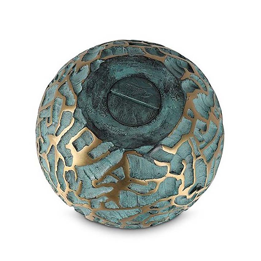 Grote Bronzen Bol Urn, Groen met Goudpatroon (4 liter)