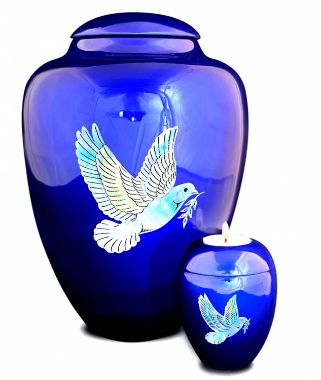 Grote Glasfiber Urn Vredesduif Blauw (3.4 liter)
