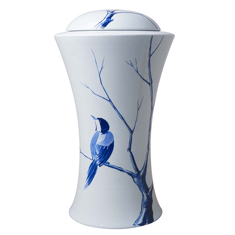 Grote Vaas Urn Slanke Taille Delfts Blauw Vogel Motief (4.5 liter)