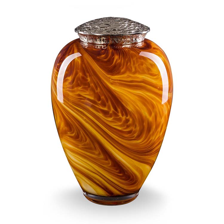Kristalglazen Amber Swirl Urn, Zilver Deksel (4 liter)
