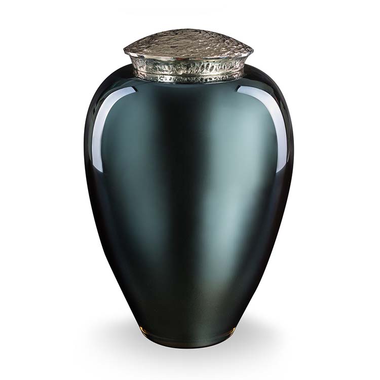 Kristalglazen Urn Spiegelzwart, Zilver Deksel (4 liter)