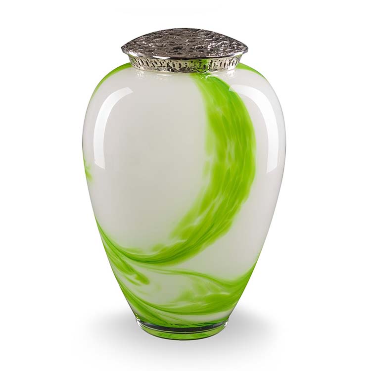 Kristalglazen Wit Groen Swirl Urn, Zilver Deksel (4 liter)