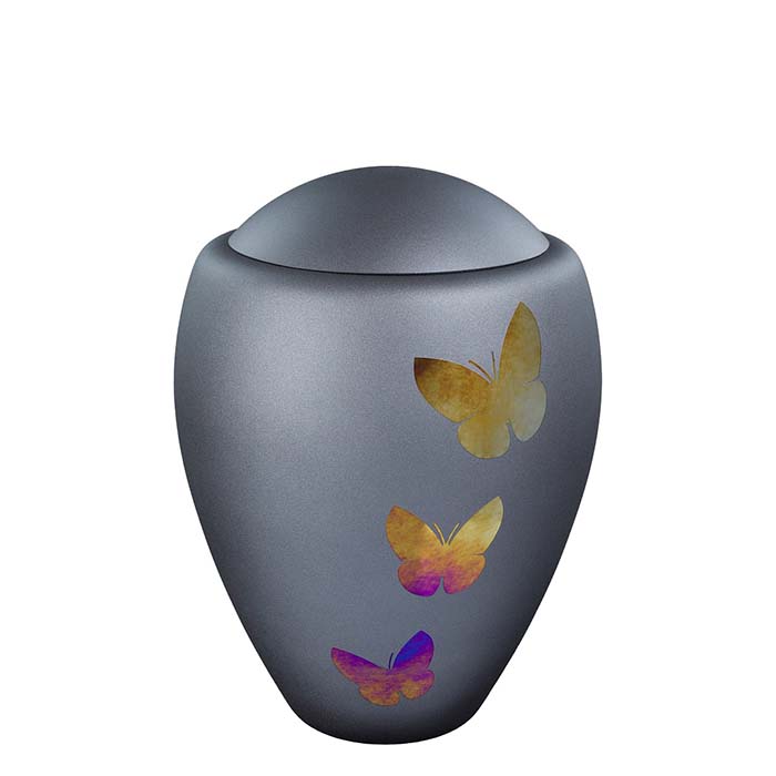 Glazen Urn Antraciet - Spiegelende Vlinders (4 liter)