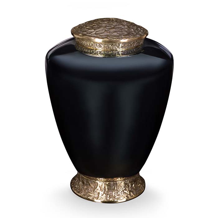 Zwarte Glazen Urn, Messing Voet en Deksel (3.5 liter)