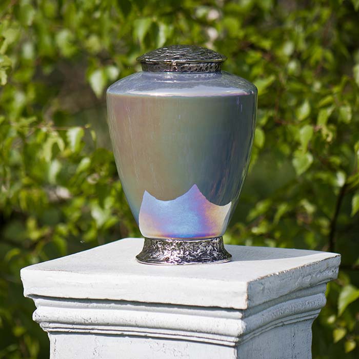 Grijskleurige Glazen Urn, Messing Voet en Deksel (3.5 liter)