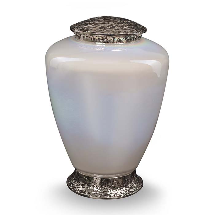 Spiegelwitte Glazen Urn, Zilveren Voet en Deksel (3.5 liter)