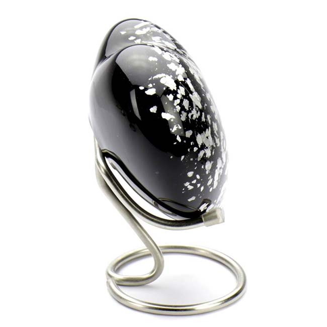 Standaard 13 cm hoge Dieren Hart Urn Zwart-Zilver Kristal
