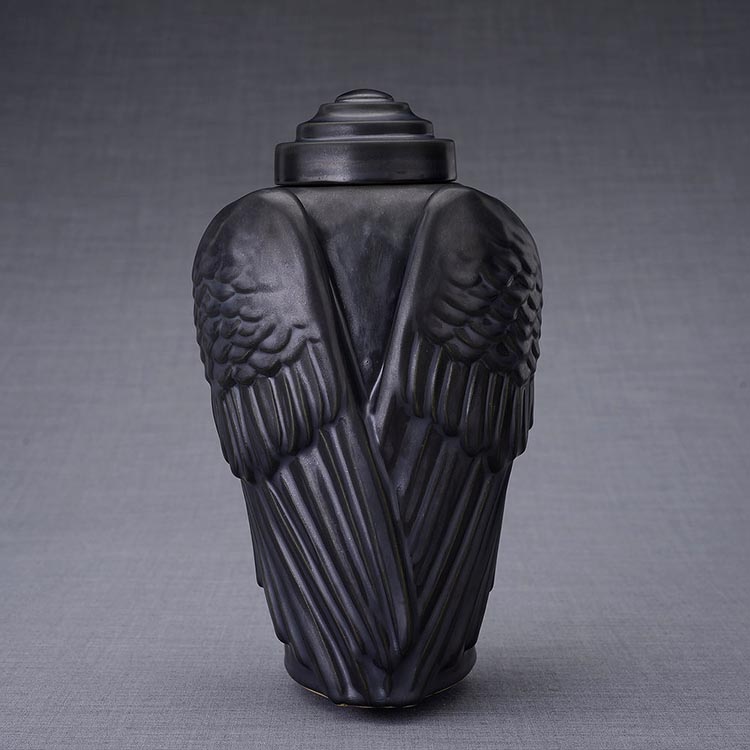 Keramische Crematie As Urn Wings Matzwart (3.1 liter)