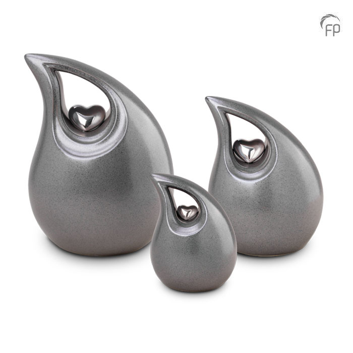Mini Keramische Teardrop Urn Grey Metallic (0.8 liter)