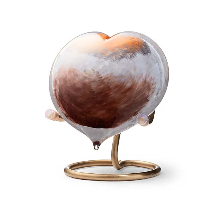 Urnwebshop Kristalglazen Hart Urn Bruin-Oranje, Goudkleur Staander (0.17 liter)