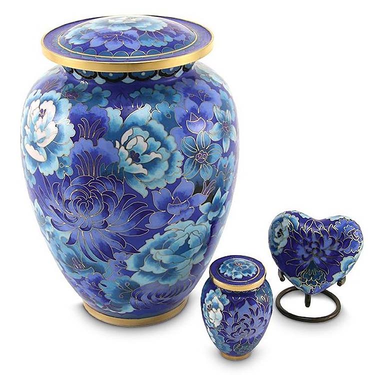 Elite Floral Blue Cloisonne Hart Urn, inclusief Standaard (0.11 liter)