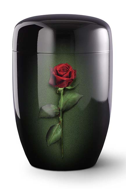 Design Urn Rode Roos op Zwart Satijn (4 liter)