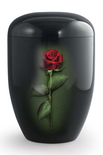 Biologisch Afbreekbare Eco Urn Rode Roos, Zwart Satijn (4 liter)