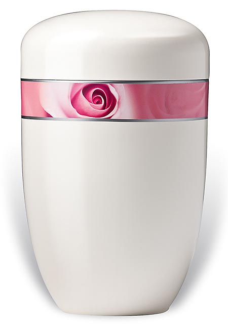 Design Urn met Decoratieband Roze Roos (4 liter)