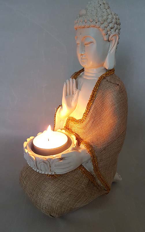 Witte Vredes-Boeddha Dierenurn, Grote Waxinelichthouder (2 liter)