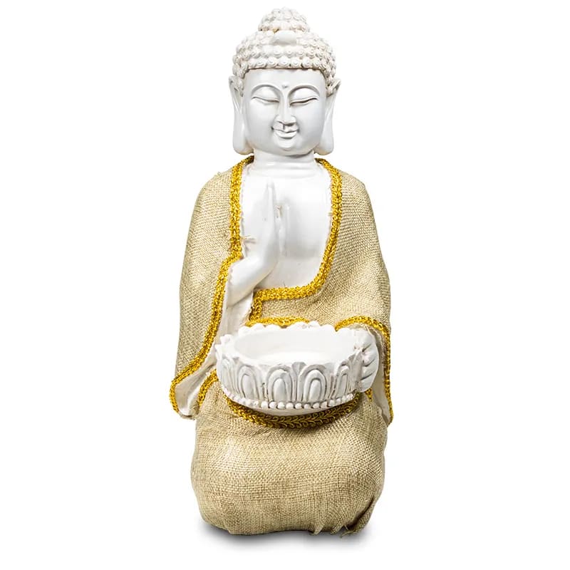 Witte Vredes-Boeddha Urn, Grote Waxinelichthouder (2 liter)